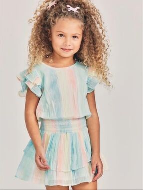 LoveShackFancy Girls Camilla Rainbow Pastel Stripe Dress 12